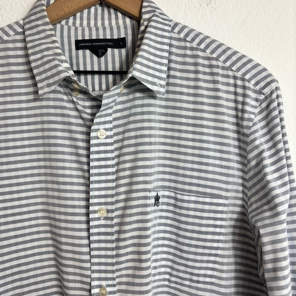French Connection Men Button Down Large Grey Whit… - image 5